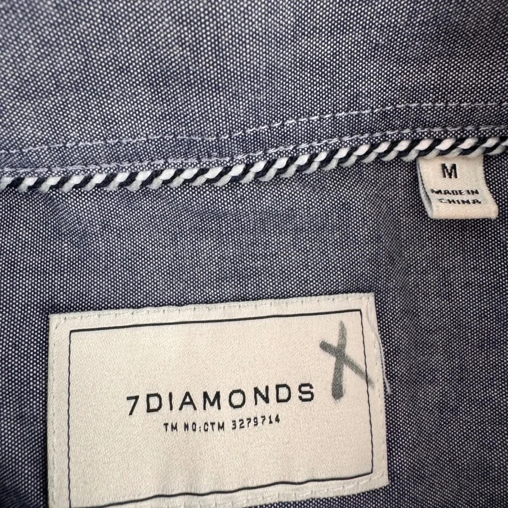 7Diamonds New Order Shirt Mens Medium Blue Grey Gingham Plaid Long Sleeve‎